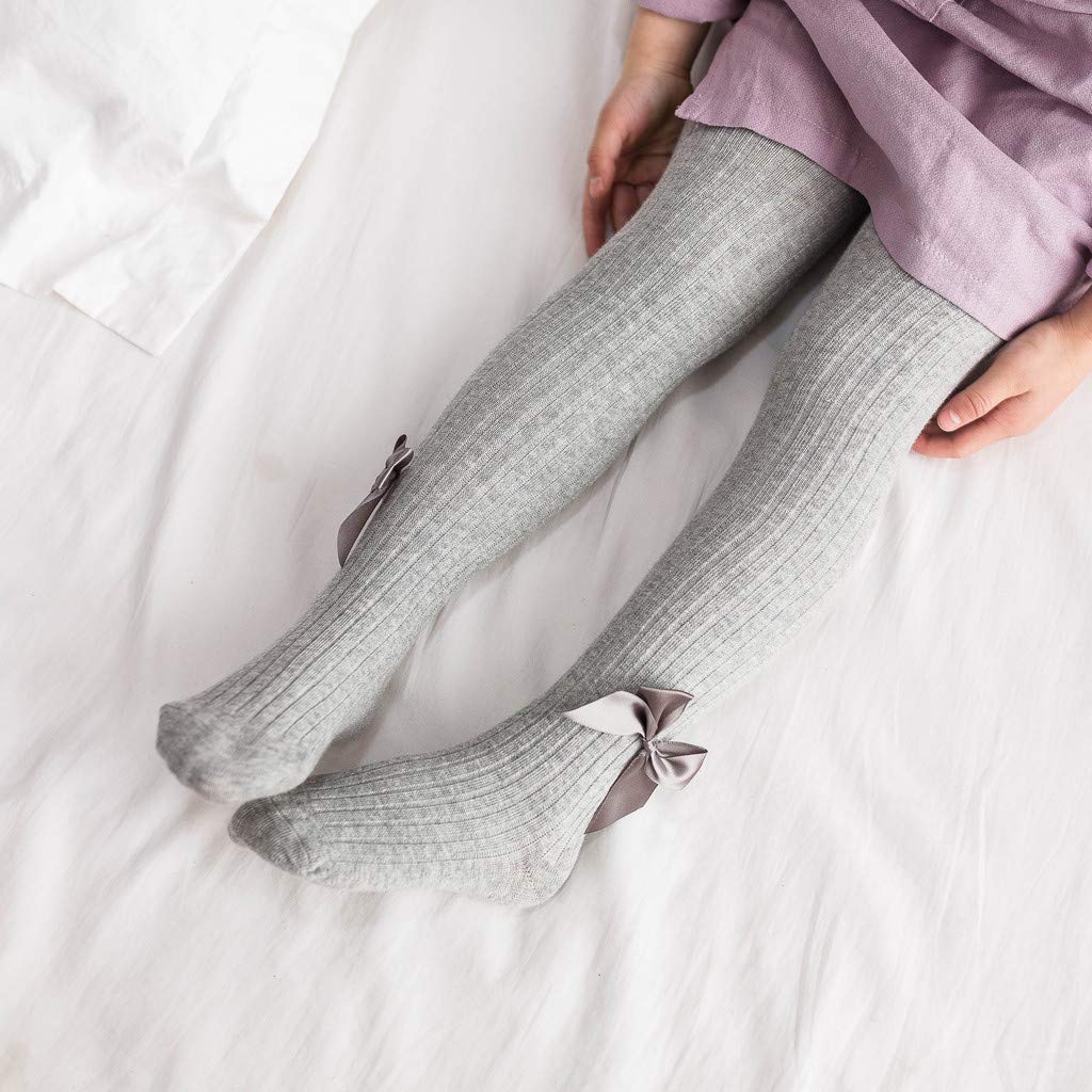 El Regalo 1 Pair Girls Combed Cotton Bow Tights Pantyhose Leggings Stocking Pants | Bow Socks Stockings for Girls (Gray)