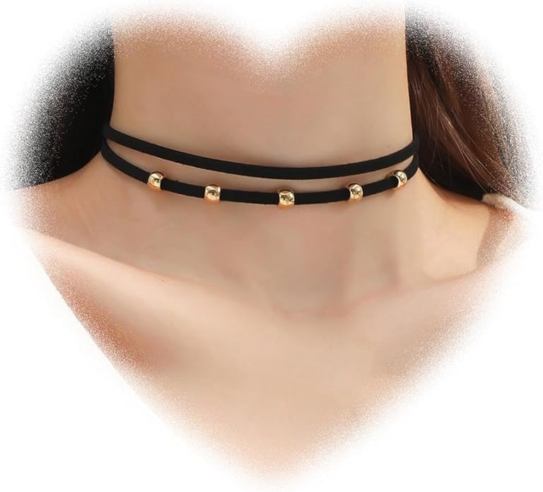 El Regalo Minimalist Western Black Double Layer Bar Accent Choker Necklace for Girls & Women- Vintage, Gothic Collar Choker Necklace (Style-3)