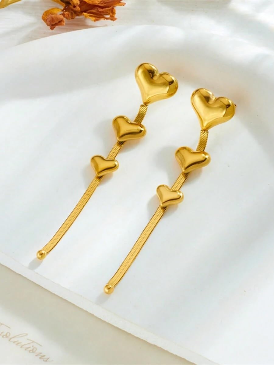 El Regalo Stainless Steel Ati Tarnish- NO RUST Earrings- Rose Gold Plated Stainless Steel Cute Stud Earrings for Women/Girls (3D Heart Tassel Earrings)