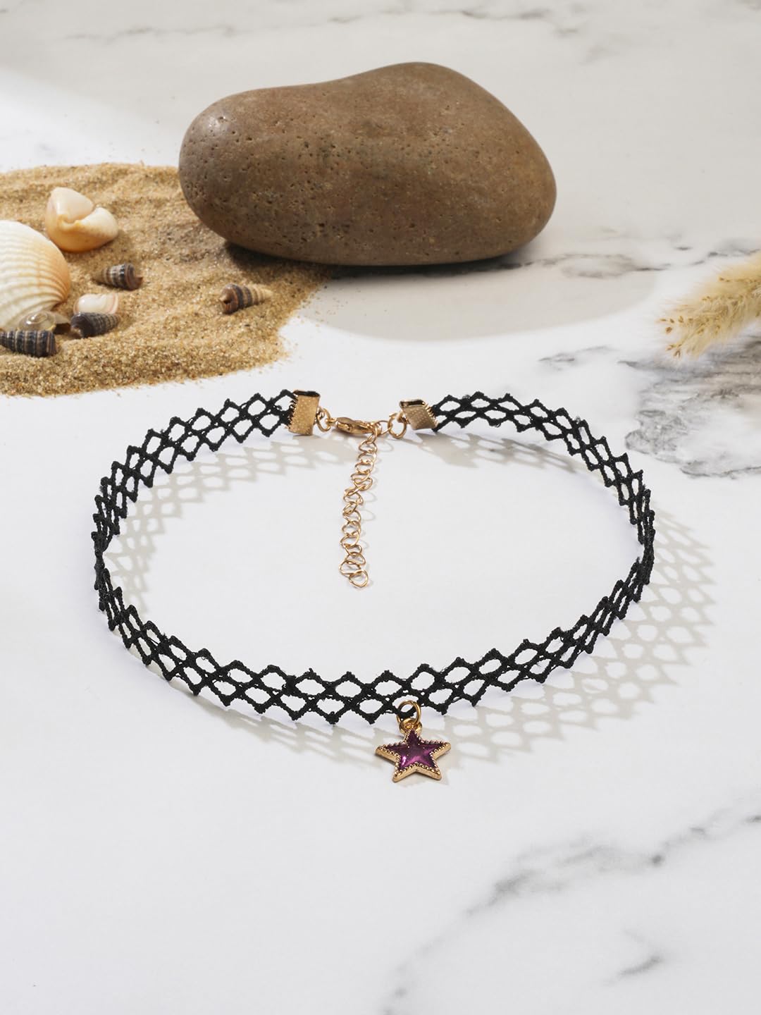 El Regalo 1PC Black Lace Tattoo Choker Necklace with Cute Charms for Kids, Girls, Teens, Women - Vintage Bohemian Style Adjustable Choker (Red Flower Choker)