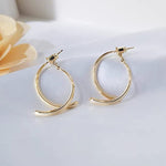 El Regalo Women's & Girl's Cross Curved Earrings, Curved Stick Front Back Linear Drop Hypoallergenic Earrings (Plain Golden)