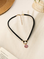 El Regalo 1PC Cute & Fancy Black Faux Choker Collar Necklace with Charms for Girls & Women (Purple Daisy Flower Choker)