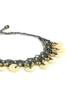 El Regalo 1 PC Boho Anklet- Cowrie Shell & Brass Charms Macrame Adjustable Bead Anklet for Girls & Women- 1 Leg Fashion Barefoot Anklets (Grey Flat Shell Anklet)