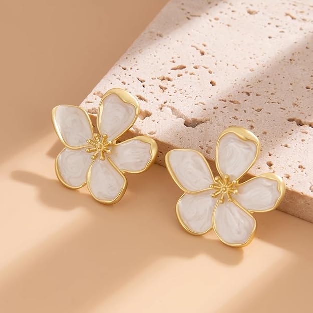 El Regalo Enameled Flower Stud Earrings for Women- Trendy Statement Big Flower Earrings