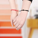 El Regalo Red & Black Heart Mutual Attraction Matching Rope Braided Magnetic Couple Bracelet Set for Unisex Adult