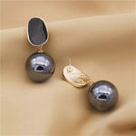 El Regalo 1 Pair Glossy Pearl Stud Earrings for Girls & Women- Pearl Statement Earrings (Black)