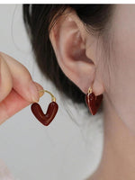 El Regalo 1Pair Love Heart Hoop Earrings- Small Oil Dripping Gold Plated Heart Earrings for Girls & Women Hoop (Dark Red)