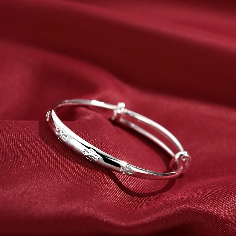 El Regalo Cute 1PC Adjustable Baby Bangle Bracelet for Girls & Boys - 925 Silver Plated Infant Bracelet with Sparkly Beads, Bell & Heart Charm - Ideal Gift for Babies & Toddlers (5cms Diameter) (Style-2)