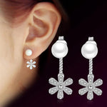 El Regalo Tiny Front Back Flower Pearl Earrings for Women | Premium Silver Plated CZ Studded Cute Jacket Earrings | 2-in-1 Versatile Minimalist Korean Style Earrings