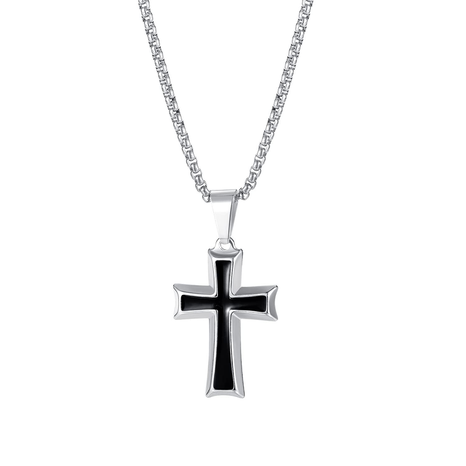 El Regalo 1 PC Men's Stainless Steel Necklace for Boys/Men- Gift for Him- Razor, Rings, Football, Cross (Cross Style2)