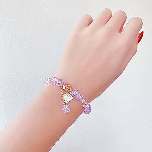 El Regalo 3PCs Opal Stone, Crystal Beads Tassel Bracelet With Cute Enamel Charms Star, Shell, Rainbow, Flowers, Swan, Pearls etc. for Kids/Girls/Teens/Women (Option-4)