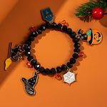 El Regalo 1PC Halloween Bracelet for Girls & Women- Halloween Beaded Stretch Bracelet Ghost Pumpkin Spider Cat Witch Charm Bracelet Halloween Costume Jewelry (Style-1)