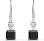 El Regalo Square Princess Cut Cubic Zirconia Dangle Earrings for Women & Girls | Elegant Drop Earrings in Black & Royal Blue Sapphire | 925 Silver Plated CZ Statement Earrings (Black)