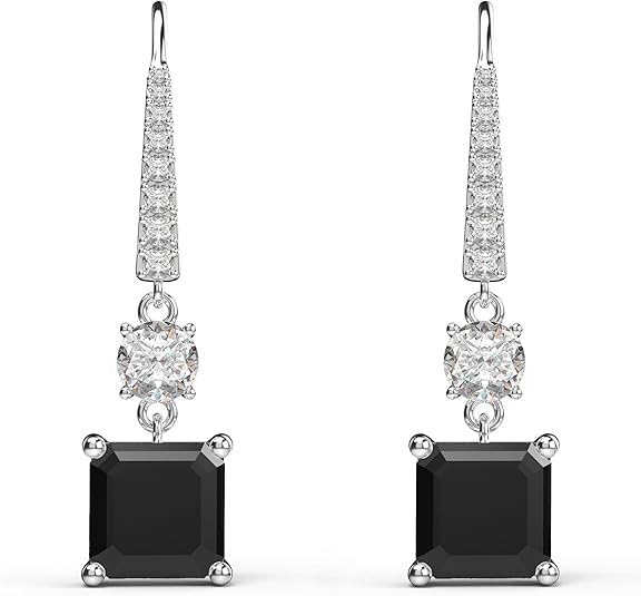 El Regalo Square Princess Cut Cubic Zirconia Dangle Earrings for Women & Girls | Elegant Drop Earrings in Black & Royal Blue Sapphire | 925 Silver Plated CZ Statement Earrings (Black)