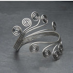 El Regalo Women's 1 Pc Oxidized Vintage Spiral Armlet In Antique Finish- Filigree Adjustable Spiral Brass Arm Cuff Bracelet (Antique Silver)