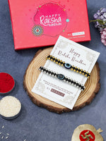 El Regalo 2PCs Simple Evil Eye Silver & Golden Beads Bracelet Rakhi Set for Brothers/Bhaiya-Bhabhi with Roli Chawal In Rakhi Gift Box- Elegant Rakhi for Bhai (Silver & Golden Black)