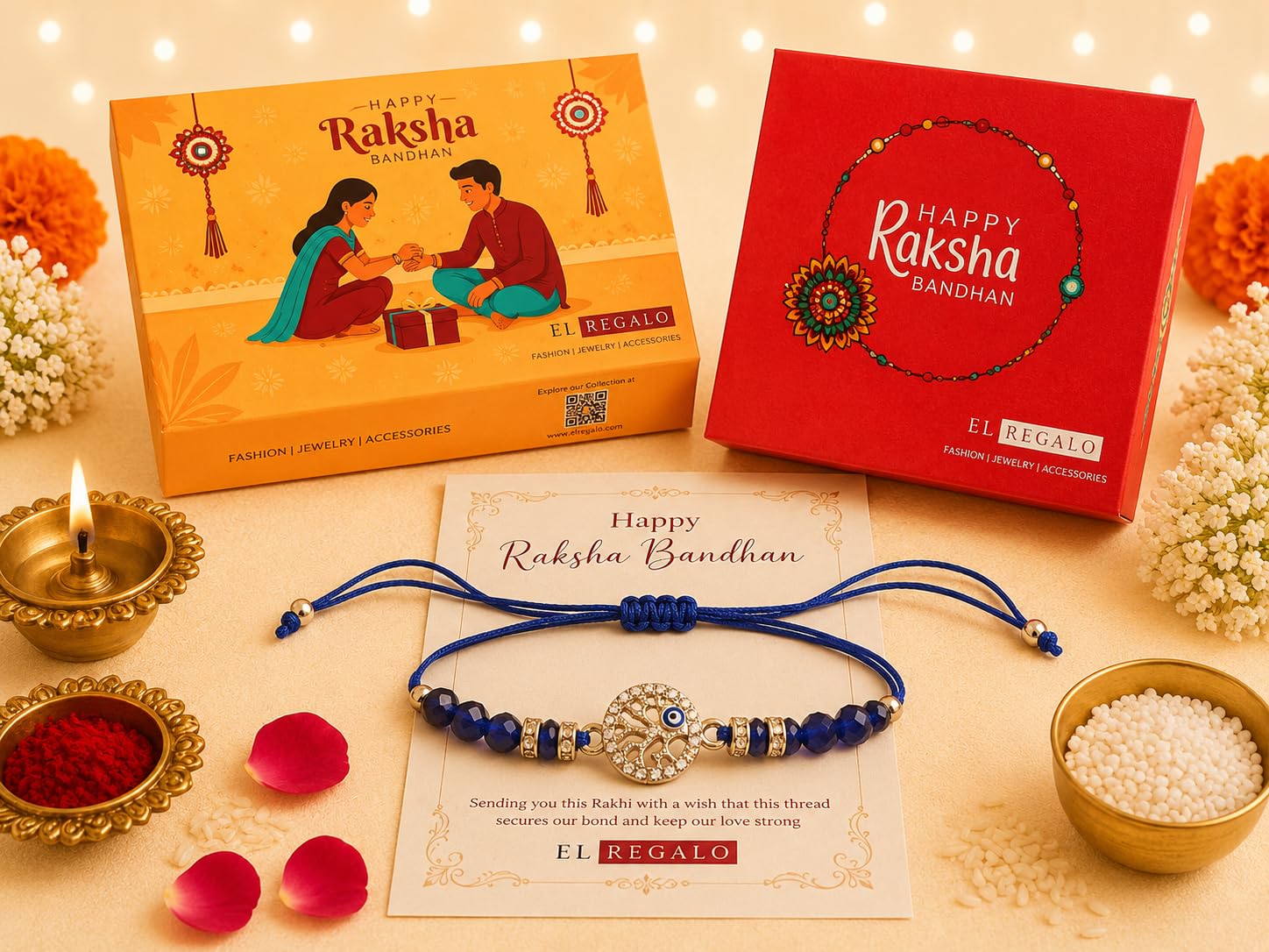 El Regalo Evil Eye CZ Tree of Life Bracelet Rakhi for Brother