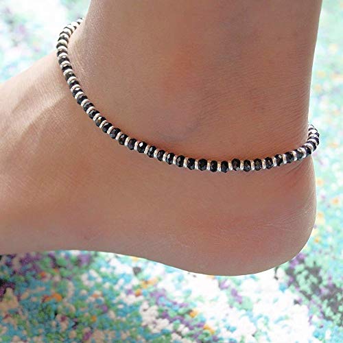 El Regalo 2 PCs Anklets for Women & Girls | Fashion German Silver Anklet Pair Girls & Women (1 PC) (Silver Black Beads Anklet -2)