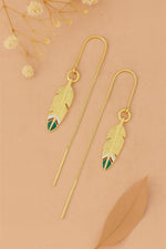 El Regalo Elegant Gold Feather Threader Earrings for Women & Girls | Contemporary Long Leaves Dangle Earrings