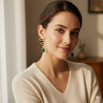 El Regalo Modern Zigzag Brass Statement Drop Earrings for Women & Girls - Contemporary Geometric Handmade Jewelry with Rectangle Stones Drops - Studs for For Western & Ethnic Wear (Emerald Green)