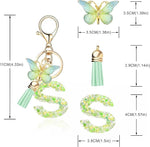 El Regalo Personalized Name Initials Butterfly Charm Keychain - Name Letters Keyring with Green Butterfly & Stars Filled Resin & Tassel Pendant, Purse, Bag, Backpack Accessory (Letter S)