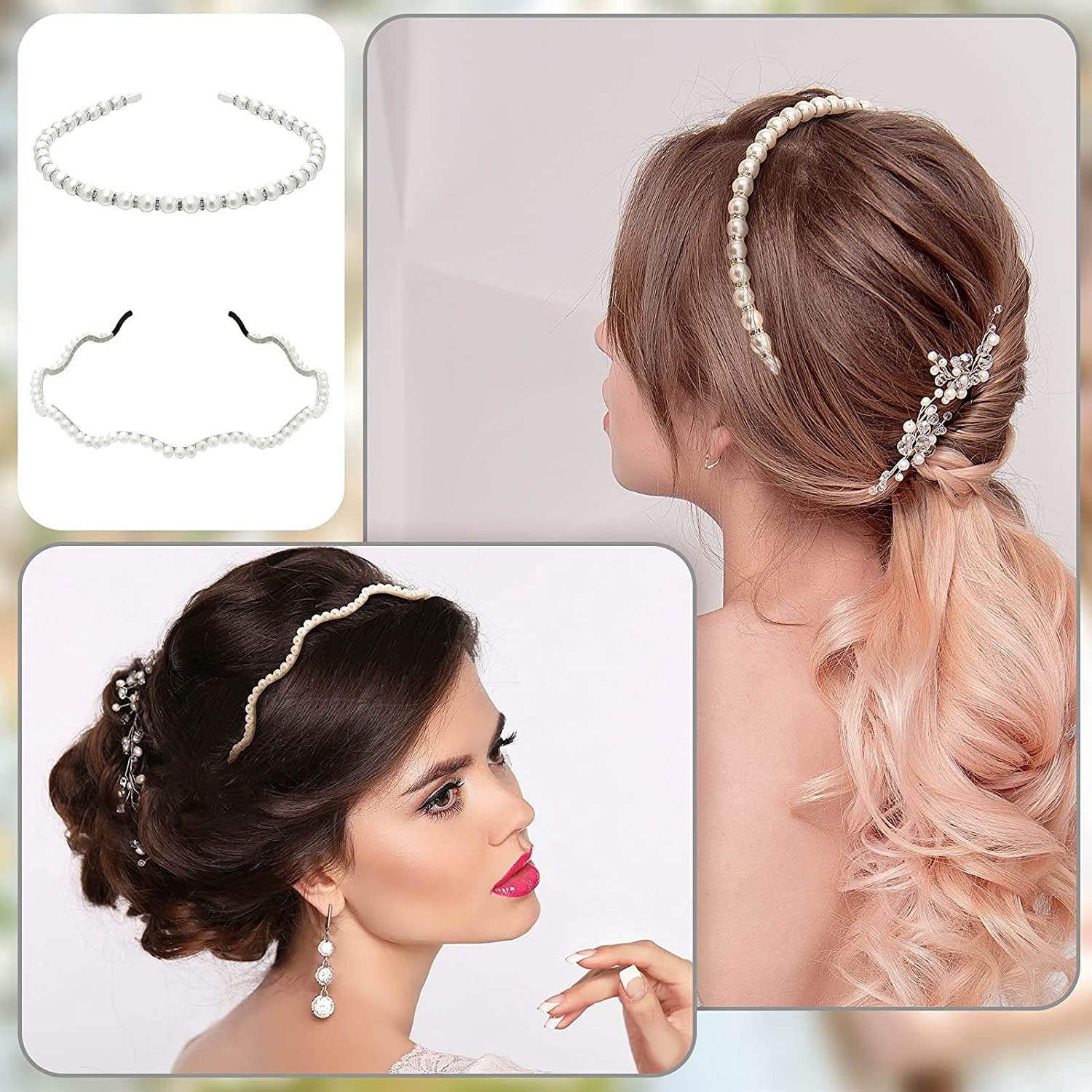 El Regalo 2 PCs Pearl Beads Hair Band Headband for Kids, Girls and women | Bridal Fancy Wedding Party Pearls Hairbands (Option- 2)
