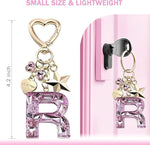 El Regalo Personalized Glitter Initial Letter Keychain for Girls & Women - Cute Pink Resin Alphabet Keyring with Heart & Star Charms - Fancy Luxury Bag Accessory & Birthday Gift (Letter R)