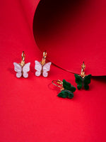 El Regalo Cute 2 Pairs Butterfly Lever Hook Earrings Combo for Girls & Women- Elegant Small Butterfly Hoop Earrings- Gift for Girls/Her (Green & Lavender)
