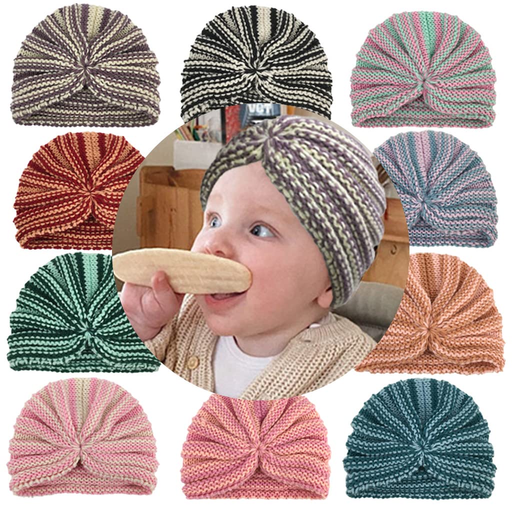 El Regalo 1 PC Baby Winter Knitted Turban Cap- Infant Baby's Headwrap Turban Cap- Baby Winter Turban Hat Warm Knitted Beanie Cap (Blue & Sea Green Shade)