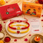 El Regalo 2PCs Minimalist & Elegant Heart Bracelet Rakhi Combo Set for Brother/Bhai/Bhaiya-Bhabhi with Roli-Chawal & Rakhi Gift Box - Handwoven, Beautifully Packaged (Yellow & Red)