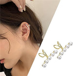 El Regalo 2PCs Tiny Pearl Cuff Cartilage Non-Pierced Clip On Earrings for Girls & Women- Vintage Pearl Clip Earrings (2 Golden)