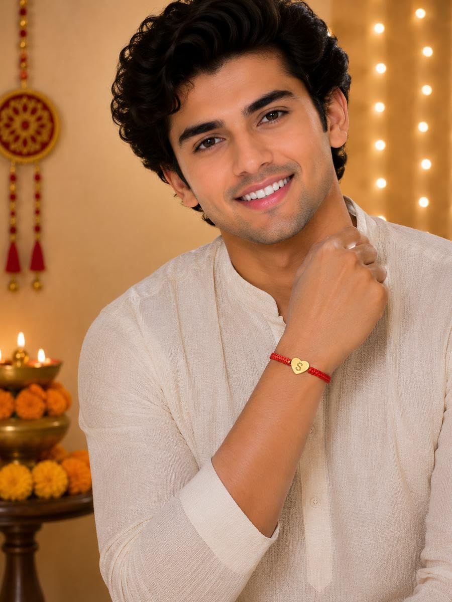 El Regalo Red Ethnic Rakhi Dori Unisex Rakhi-Adults - S letter