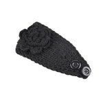 El Regalo 2 PCs Knitted Flower Warm Winter Woolen Headband with Buttons for Face Mask Cover | Cold Weather Hair Accessories Head Wrap | Winter Headbands for Girls & Women (Pack of 2) (Red & Black)