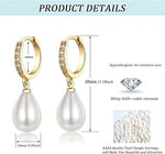 El Regalo Minimalist CZ Pearl Drop Earrings for Women | Korean Style Dangle Hoop Earrings | Gold & Silver Plated Cubic Zirconia Pearl Earrings | Elegant Daily Fashion Jewellery for Girls (Silver- Drop)