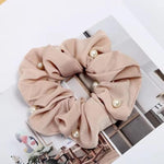 El Regalo 3 PCs Satin Silk Pearls Hair Scrunchies for Women/Girls- No Damage Silk Hair Ties with Delicate Pearls - Soft, Smooth & Shiny Hair Accessories (Color option-1)