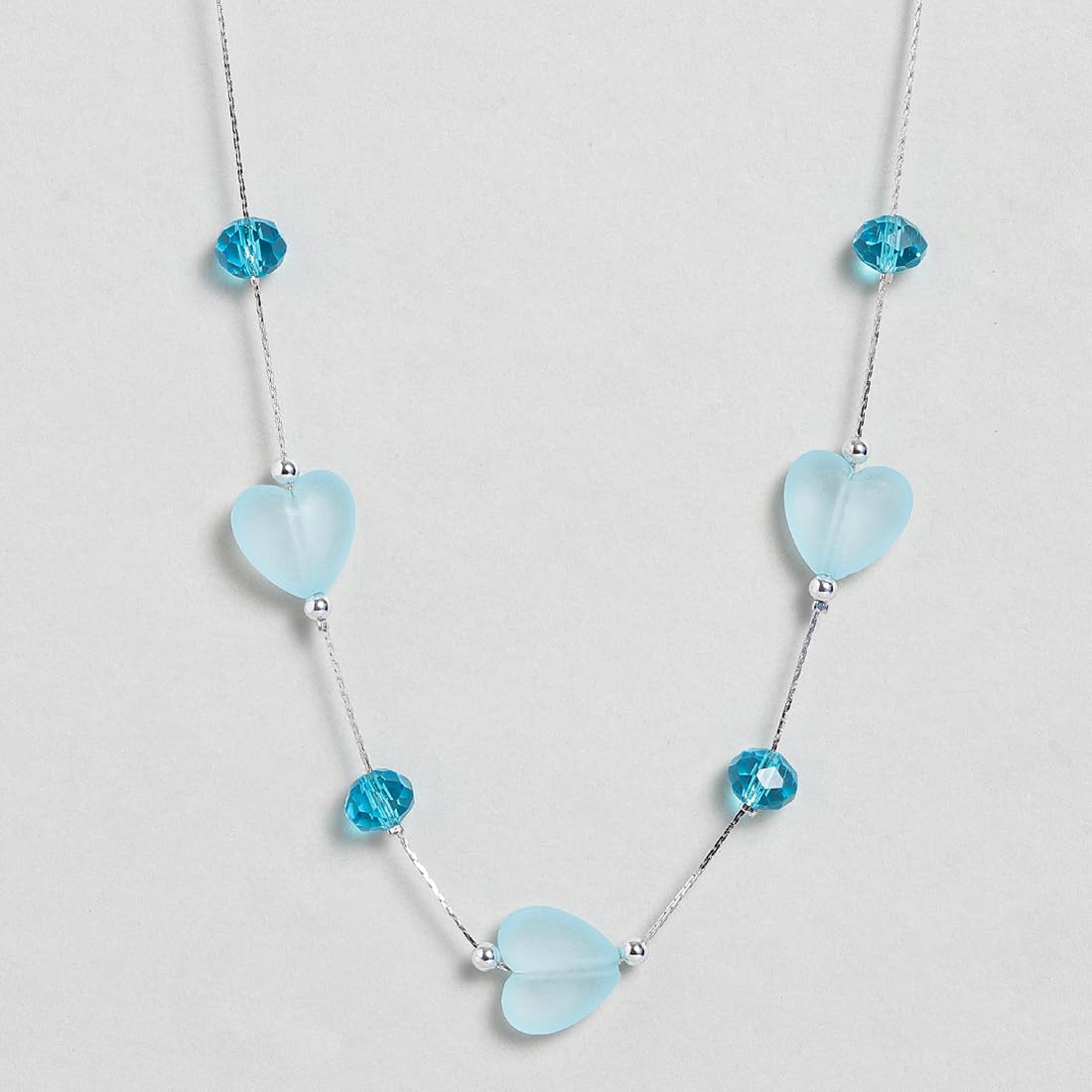 El Regalo 2PCs Crystals Beads Necklace & Earrings Jewelry Set for Kids/Girls & Teens - Shimmering/Matt Crystal Beads Fancy Jewelry Set (Blue Hearts)