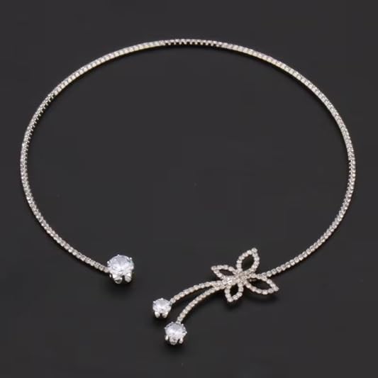 El Regalo Modern CZ Choker Necklace for Women & Girls | Minimalist Open Zircon Butterfly & Lariat Pearl Designs | Elegant Western Party Jewellery | Silver-Plated Statement Neckpiece | Ideal Birthday & Anniversary Gift (Butterfly Open Choker)