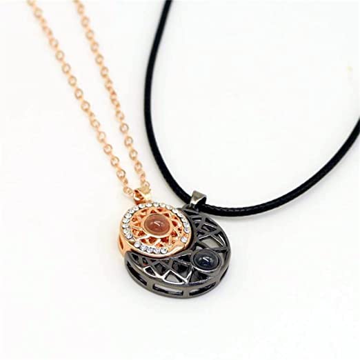 El Regalo BF Magnetic Sun Moon Matching Couple Necklace Set- Best Friend 2 PCs Necklaces Set for Besties/Best Friends/Couples (Gun Black & Golden) For Unisex Adult