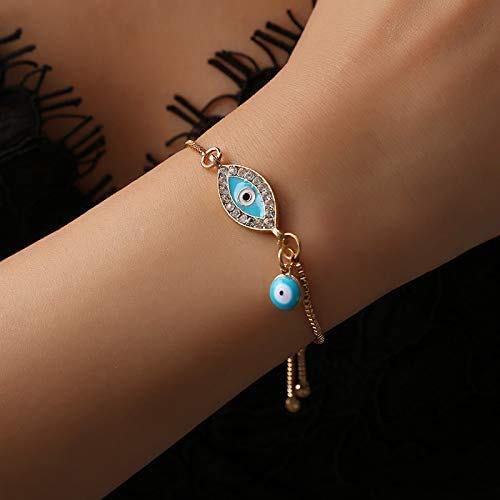 El Regalo Fashion Lucky Evil Eye Adjustable String Bracelet | Protection & Good Luck Chain Bracelets for Girls & Women (Light Blue)