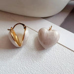 El Regalo Heart Hoops Earrings- Vintage Fashionable Bliss Heart Clip Double-sided Enamel Glaze Eternal Elegance Love Earrings for Women & Girls (Glazed Cream)