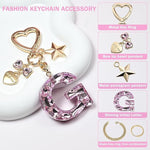 El Regalo Personalized Glitter Initial Letter Keychain for Girls & Women - Cute Pink Resin Alphabet Keyring with Heart & Star Charms - Fancy Luxury Bag Accessory & Birthday Gift (Letter G)