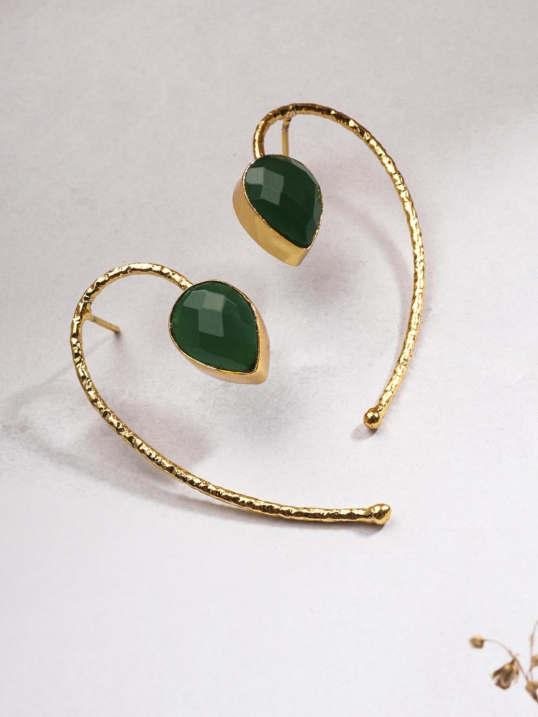 El Regalo Beautifully Handcrafted Gold Plated Brass Party Earrings- Trendy & Contemporary Stones Statement Earrings for Women (Dark Green)