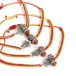 El Regalo 4PCs Rudraksha Trident Rakhi Set for Brothers with Roli Chawal, Message Card in Gift Box- OM, Trishul, Damru Rudraksha Rakhi for Bhai/Brother