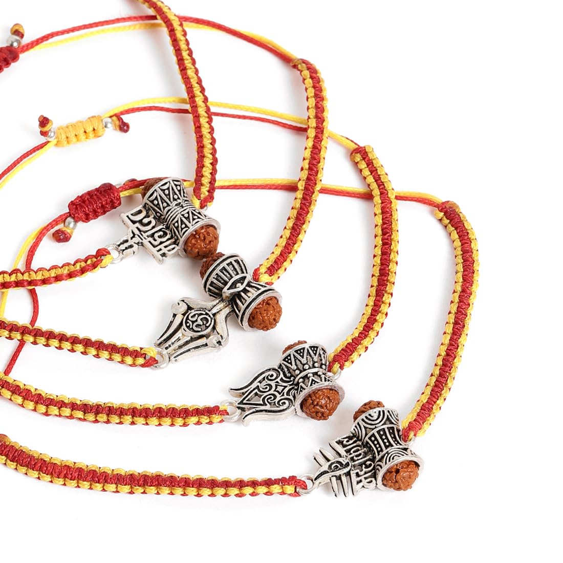 El Regalo 4PCs Rudraksha Trident Rakhi Set for Brothers with Roli Chawal, Message Card in Gift Box- OM, Trishul, Damru Rudraksha Rakhi for Bhai/Brother