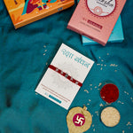 El Regalo OM Ganesha Swastik Red Moli Thread Rakhi for Brother/Bhai/Bhaiya- Auspicious OM/Aum, Ganesha, Satiya Mauli For Boys with Roli Chawal Shagun, Message Card in Gift Box