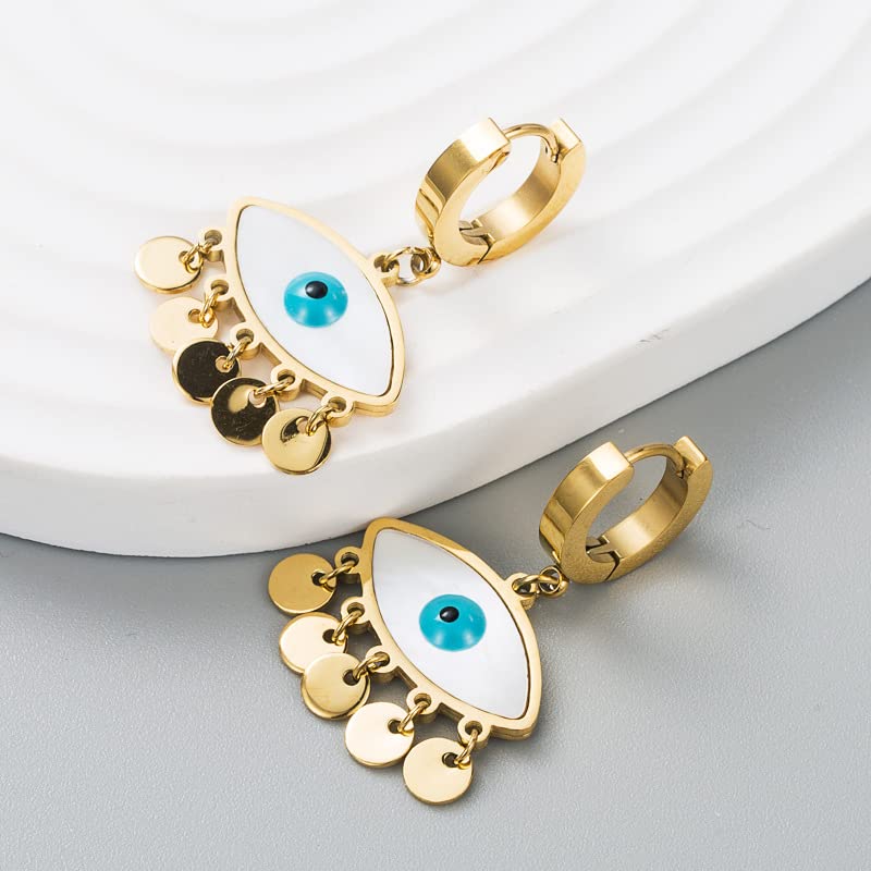 El Regalo Stainless Steel Ati Tarnish- NO RUST Earrings- Rose Gold Plated Stainless Steel Cute Stud Earrings for Women/Girls (Evil Eye Tassel)