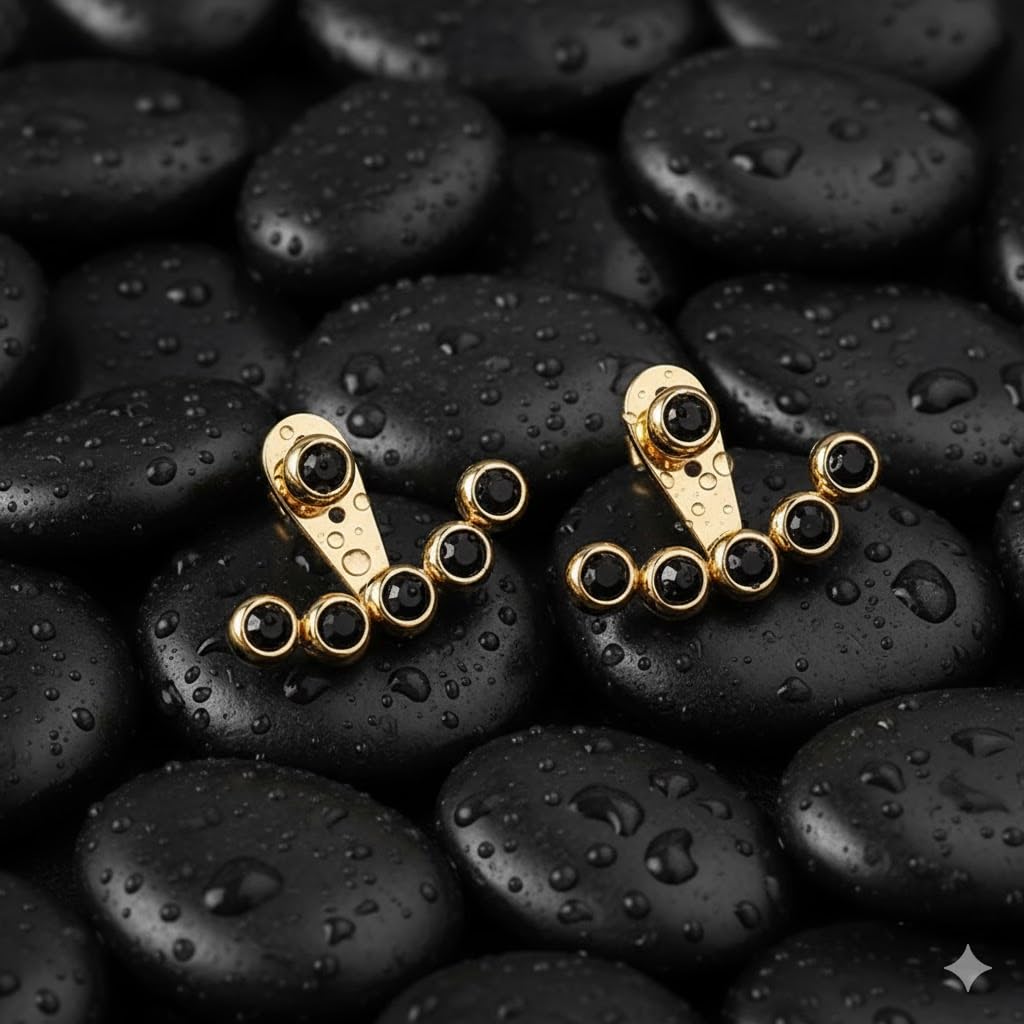 El Regalo 1Pair Stainless Steel Crystal Stud Front Back 2 Ways Ear Jackets for Women & Girls - Elegant Dual Style Earrings with Multicolor CZ Stones (5 Color Options) (Black)