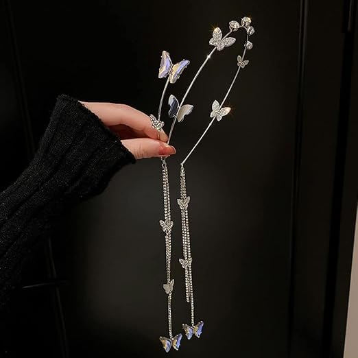 El Regalo Beautiful Rhinestone Butterfly Crystal Tassel Hairband - Sparkling Wedding Butterfly Tiara Headband for Women and Girls, Elegant Bling Bridal Hair Accessory for Special Occasions