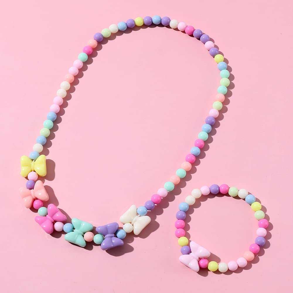 El Regalo 2 PCs Kids Girls Colorful Jewelry Sets - Kids Candy Color Beads Necklace & Bracelets Jewelry Sets for Girls & Toddlers
