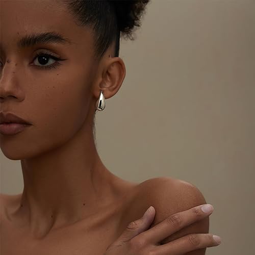 El Regalo 1 Pair Stainless Steel Teardrop/Waterdrop Bold Fashion Statement Earrings- Anti Tarnish, Hypoallergenic Chunky Bottega Earrings (Silver)